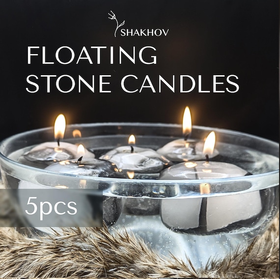 Floating Stone Candle Gift Set of 5pcs. Personalized stone Candle. Handmade Candles for Room Decor and outdoor use - stone Unique Candle.