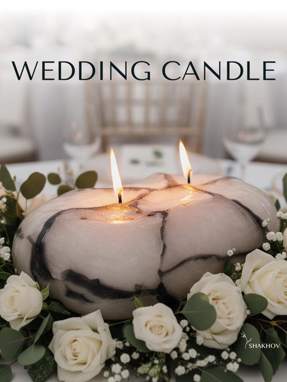 XL Stone Candle | Handmade Outdoor Safe Decor | Unscented | 55h Burn | Wedding & Event Decor