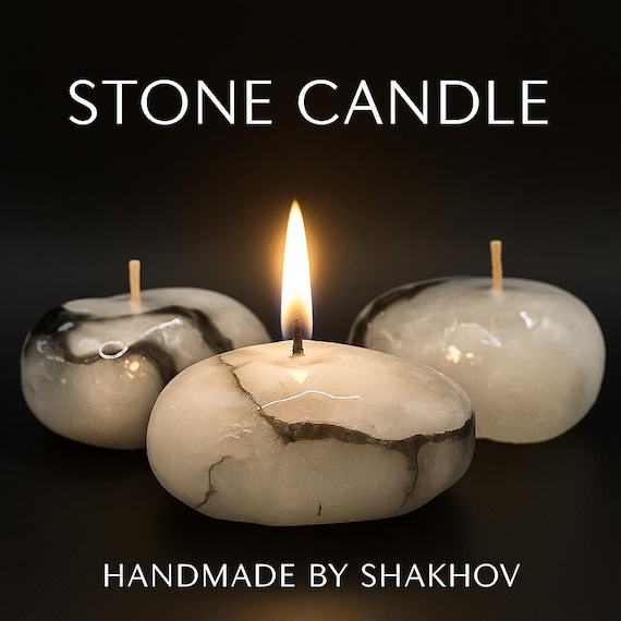 Handmade Stone Candle Set (3pcs): White Marble Decor, Unscented Palm Wax