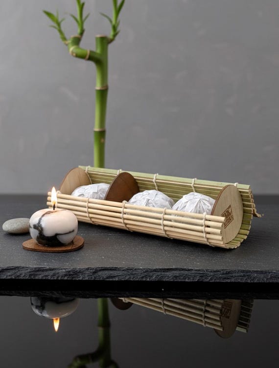 Minimalist Candle Stones Set | 3pcs in Bamboo Box | White Marble Decor Candles | Natural Stone Look Tealights | Handmade Gift by SHAKHOV