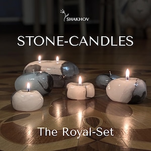 White Marble Stone Candle Set: Handmade Paraffin Candles, Room Decor Gift