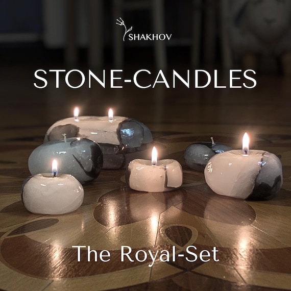 Stone Candle Gift Set of 6pcs. Personalized stone Candle. Handmade Candles for Room Decor and outdoor use, stone Unique Candle. Rock candle