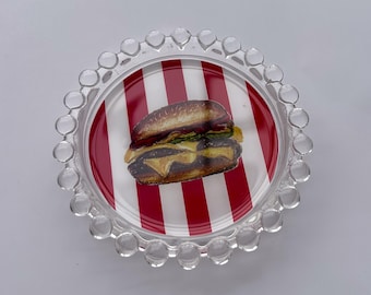 Vassoio portaoggetti a righe per cheeseburger, portaoggetti, sottobicchiere e portagioie