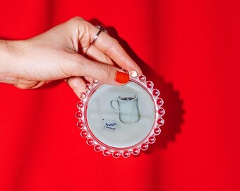 Coffee & Sugar Trinket Dish, Original Illustration, 4"