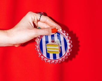 Striped Birthday Cake Trinket Dish, Original Illustration, 4"