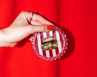 Striped Cheeseburger Trinket Dish | Original Illustration, 4"