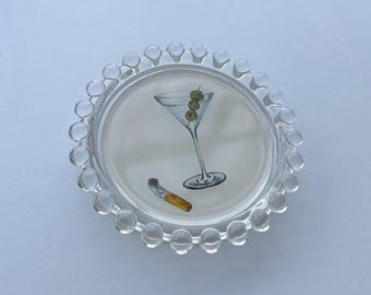 Martini & Cigarette Catch-All Tray - Trinket Dish, Drink Coaster, Jewelry Holder