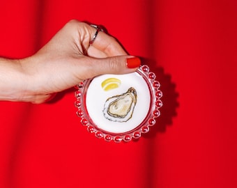 Oyster & Lemon Trinket Dish, Original Illustration, 4”
