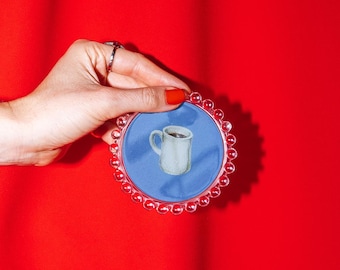Coffee Trinket Dish, Original Illustration, 4"