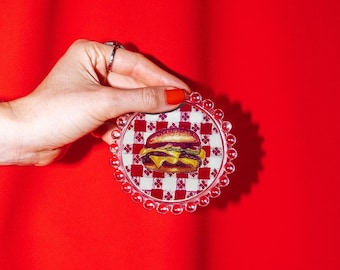 Summer Cheeseburger Trinket Dish, Original Illustration, 4"