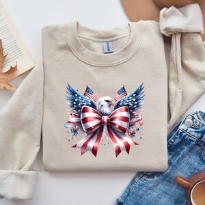 Coquette Bow Eagle USA Flag Sweatshirt, 4th July Sweatshirt, Elections 2024 Sweatshirt, USA Sweatshirt, America Sweatshirt, Coquette USA