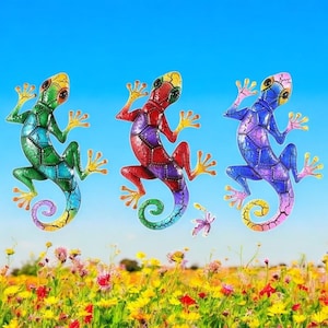 Colorful Metal Garden Gecko Wall Art – Outdoor Yard Decoration