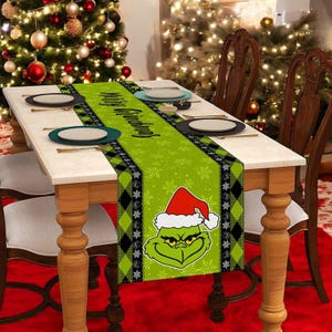 Grinch Holiday Table Runner - Christmas Dinner Decor