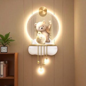 Love Bear Wall Hanging | Light-Up Moon Door Decor | Cream Soft Aesthetic Porch Decoration