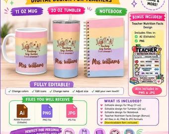 Personalized Teacher Gift Template, Editable Teacher Design, Digital Download