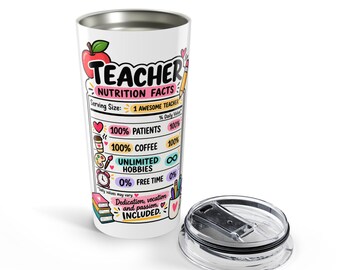 Teacher Nutrition Facts Tumbler 20oz | Coffee, Patience, School Supplies
