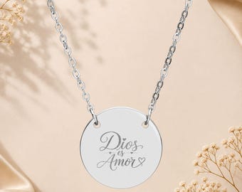 Dios es amor God is love engraved Circle Necklace | Personalized Name Pendant