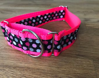 Pop Star Polka Dog Hot Pink Martingale Dog Collar,  Training dog collar, Greyhound dog collar. Collars dogs can't back out of!