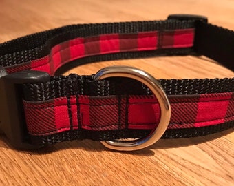 Buffalo plaid, red and black checked, red and black plaid, Pet Collar Collection Collars, Leashes, Key Fobs, Friendship Brac