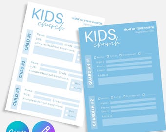 Kids Church Registration Card - Children's Ministry - Registration Form - Editable - Digital - Canva Template - Digital