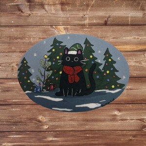 Christmas Cat Scenery Sticker | Waterproof Vinyl Decal | Cute | Gifts for Her | Small Business | Hand-Drawn | Unique Sticker Art | Holiday