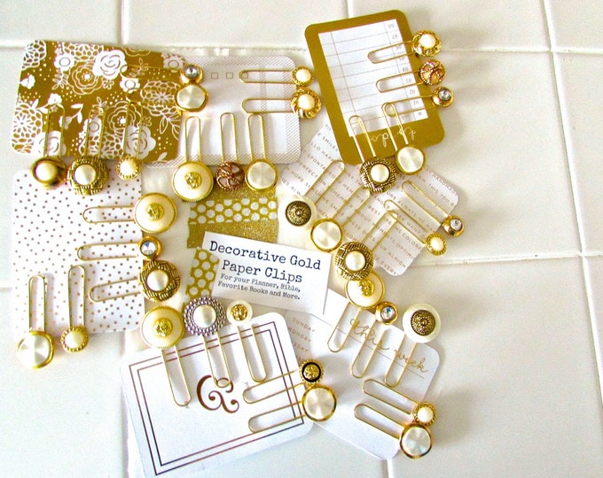 Gold Paper Clips Set Gold Rhinestone and Pearl 5 per Set - Etsy