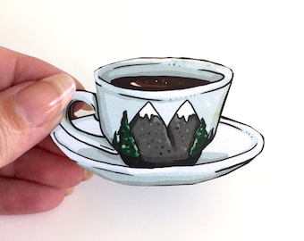 Twin Peaks Coffee Laser Cut Wood Brooch - Damn Fine Cup of Coffee David Lynch