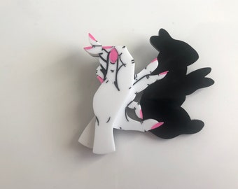 Bunny Rabbit Shadow Puppets with Pink Nails - Laser Cut Acrylic Brooch