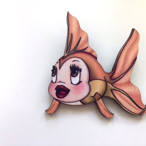 Cleo Fish - Pinocchio - Laser Cut Wood Brooch