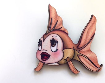 Cleo Fish - Pinocchio - Laser Cut Wood Brooch