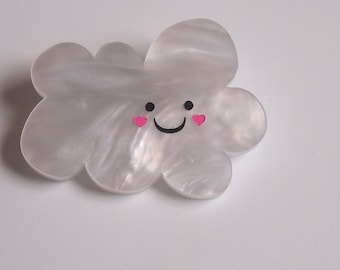 Happy Little Blushing Raincloud  - Painted White Pearlescent Laser Cut Acrylic Brooch