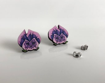 Pansies Flowers - Alice in Wonderland - Purple - Laser Cut Wood Stud Earrings