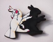 Bunny Rabbit Shadow Puppets with Pink Nails Laser Cut Wood Brooch