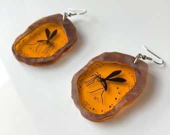 Mosquito in Amber - Jurassic Park - Laser Cut Acrylic Dangle Earrings