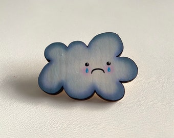 Cranky Little Blushing Rain Cloud Laser Cut Wood Brooch