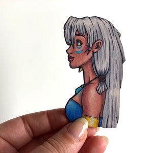 NEW LARGER Princess Profile Kida Atlantis Laser Cut Wood Brooch image 3