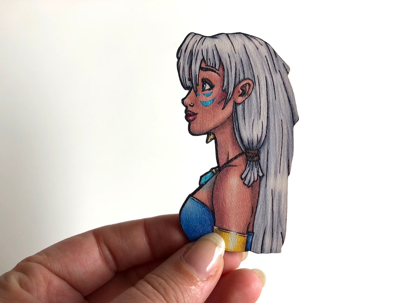 NEW LARGER Princess Profile Kida Atlantis Laser Cut Wood Brooch image 3