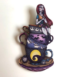 NEW LARGER Teacup Sally A Nightmare Before Christmas Laser Cut Wood Brooch image 1