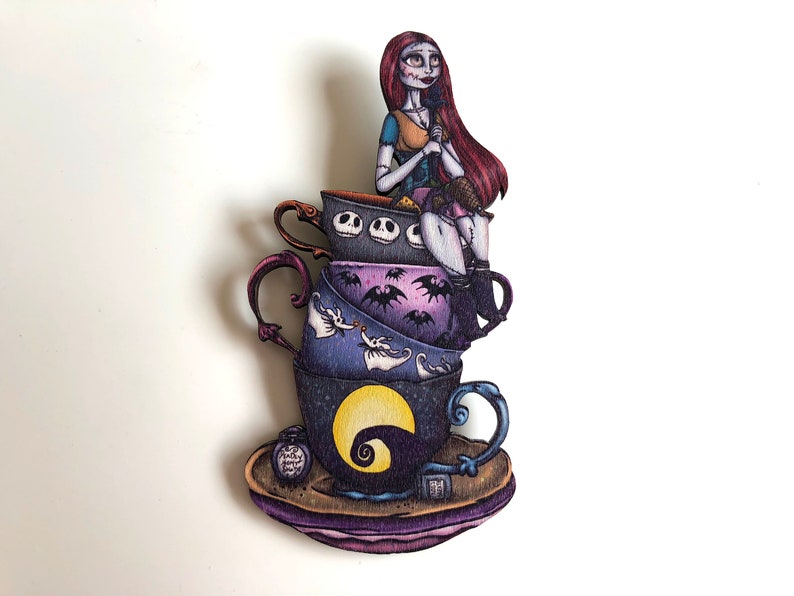 NEW LARGER Teacup Sally A Nightmare Before Christmas Laser Cut Wood Brooch image 1