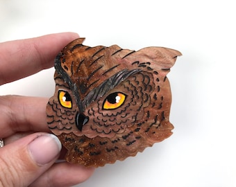 SALE Pearlescent Brown Owl - Laser Cut Acrylic Brooch