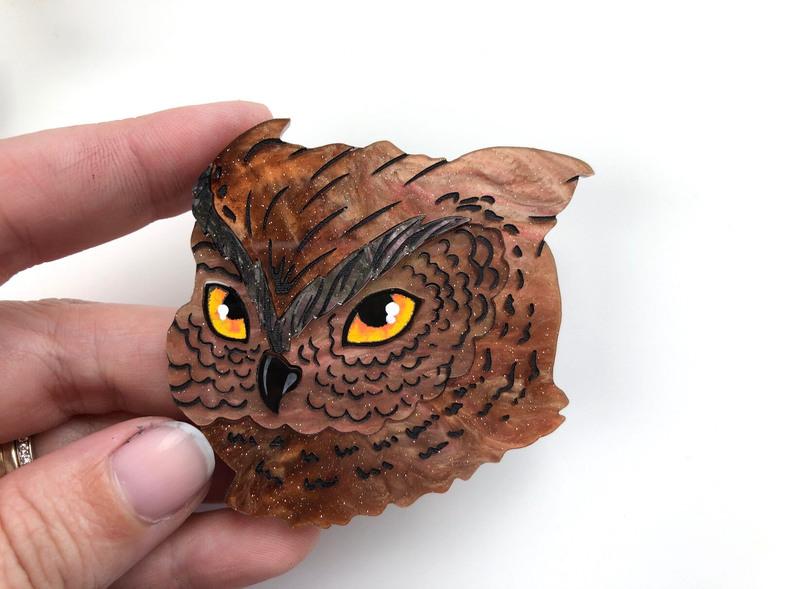 SALE Pearlescent Brown Owl - Laser Cut Acrylic Brooch