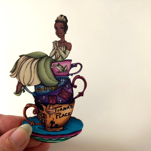 NEW LARGER Teacup Tiana - The Princess and the Frog - Laser Cut Wood Brooch