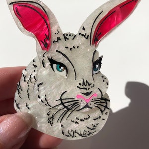 SALE Spring White Pearlescent Rabbit Laser Cut Acrylic Brooch image 5