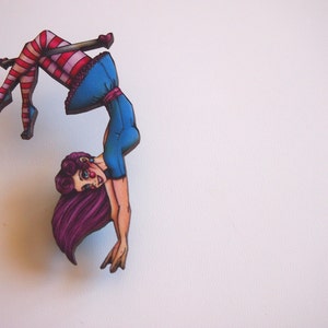 Trapeze Artist Girl Laser Cut Wood Brooch image 3