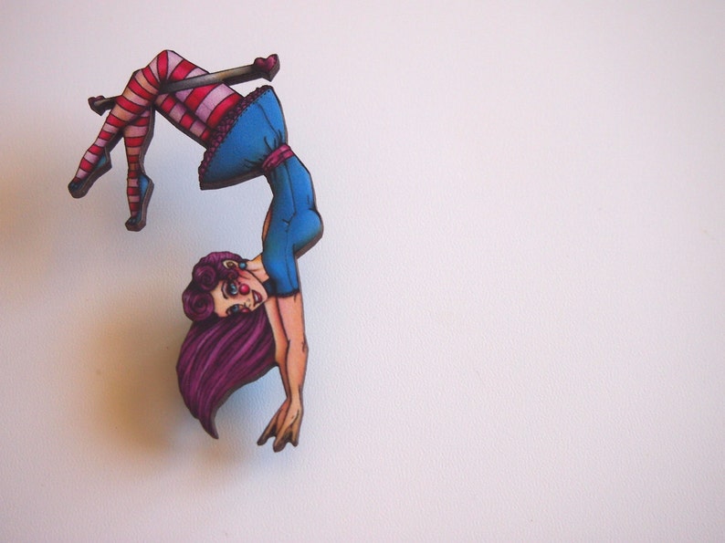 Trapeze Artist Girl Laser Cut Wood Brooch image 3