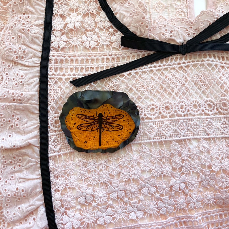 Dragonfly in Amber Outlander Laser Cut Acrylic Brooch image 4