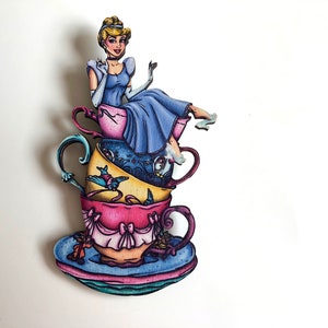 NEW LARGER Teacup Cinderella Laser Cut Wood Brooch image 2