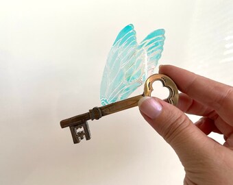 Gold Flying Key - Laser Cut Acrylic Brooch