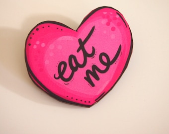 Eat Me Heart Alice in Wonderland Laser Cut Wood Brooch