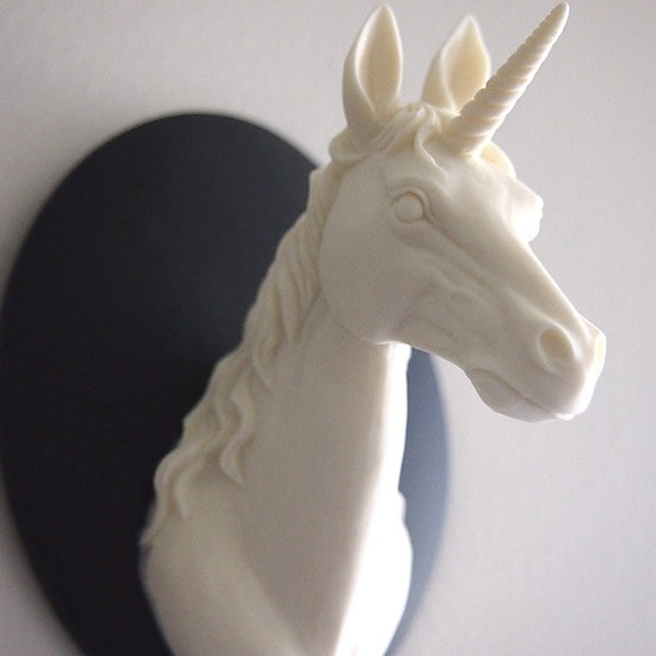 Ivory and Black Mounted Unicorn Head Wall Hanging